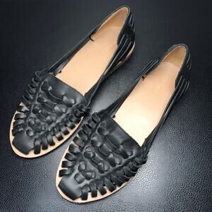 Nisolo Black Woven Braided Leather Huarache Flats Sandals Almond Toe Slip On 8